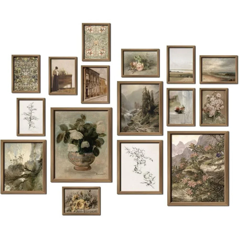 16 Pcs Framed Vintage Wall Art Decor French Country Farmhouse Gallery Frame Set